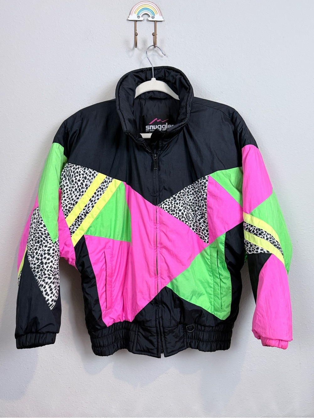 Vintage 80s Snuggler Ski Wear Neon Colorblock Jacket Hong Kong XS